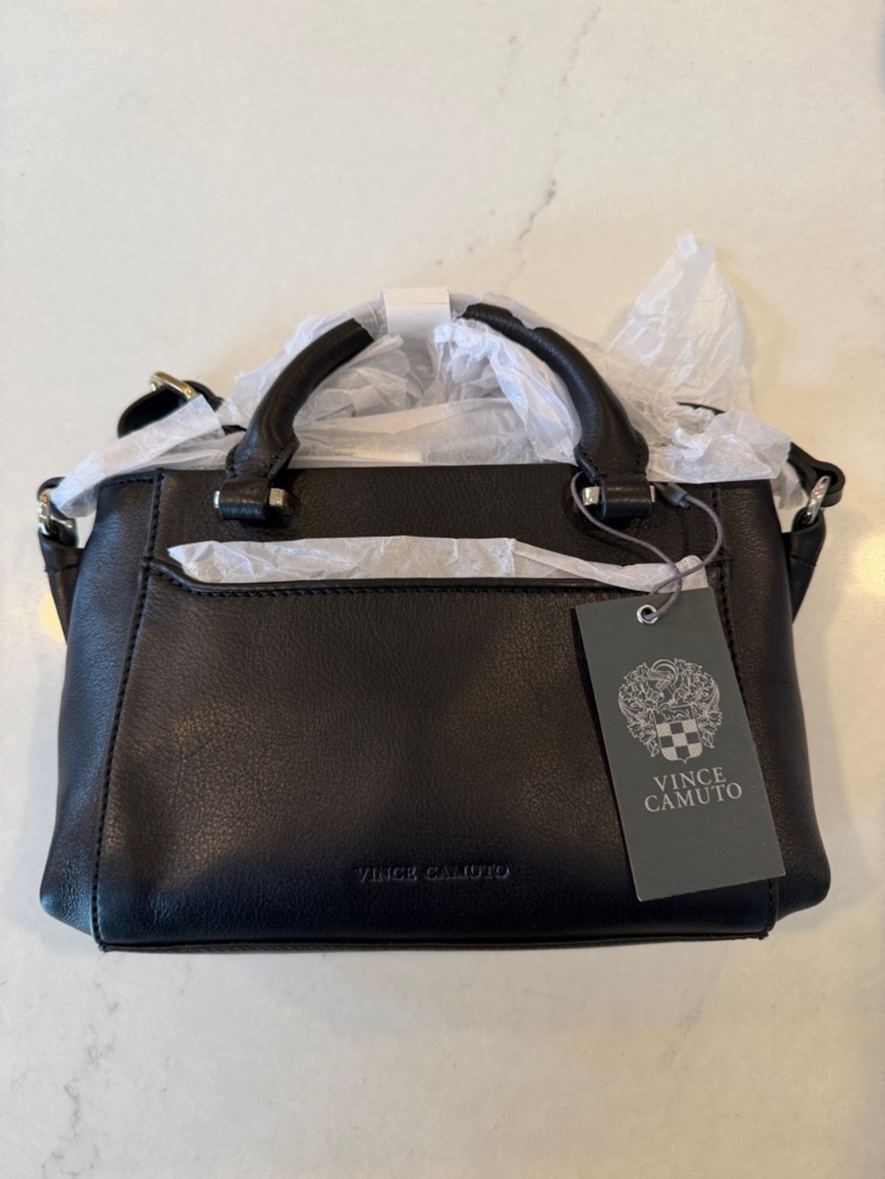 Vince Camuto Black Pebbled Leather Satchel with Top Handles